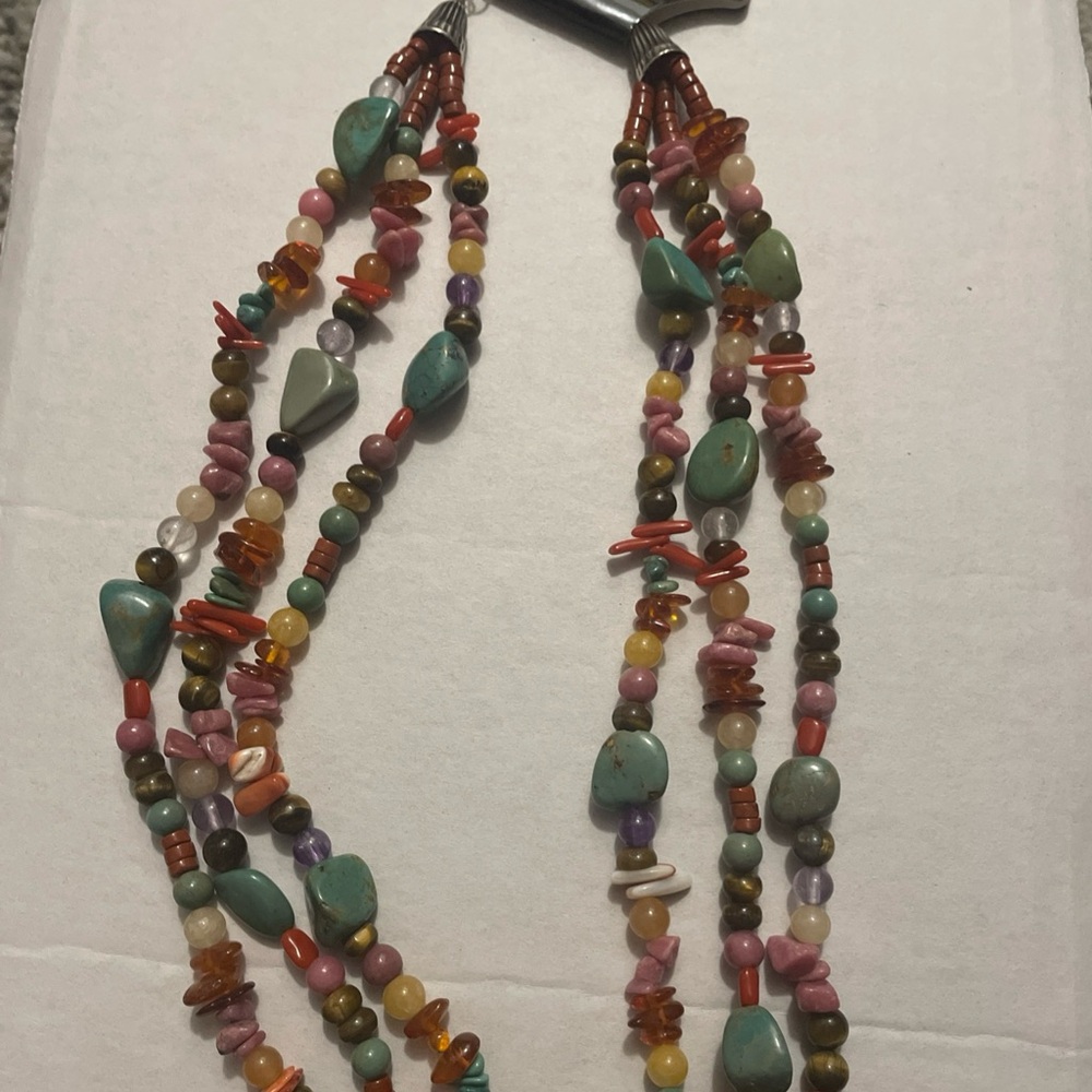 Triple strand Multicolor Beaded Necklace Southwestern